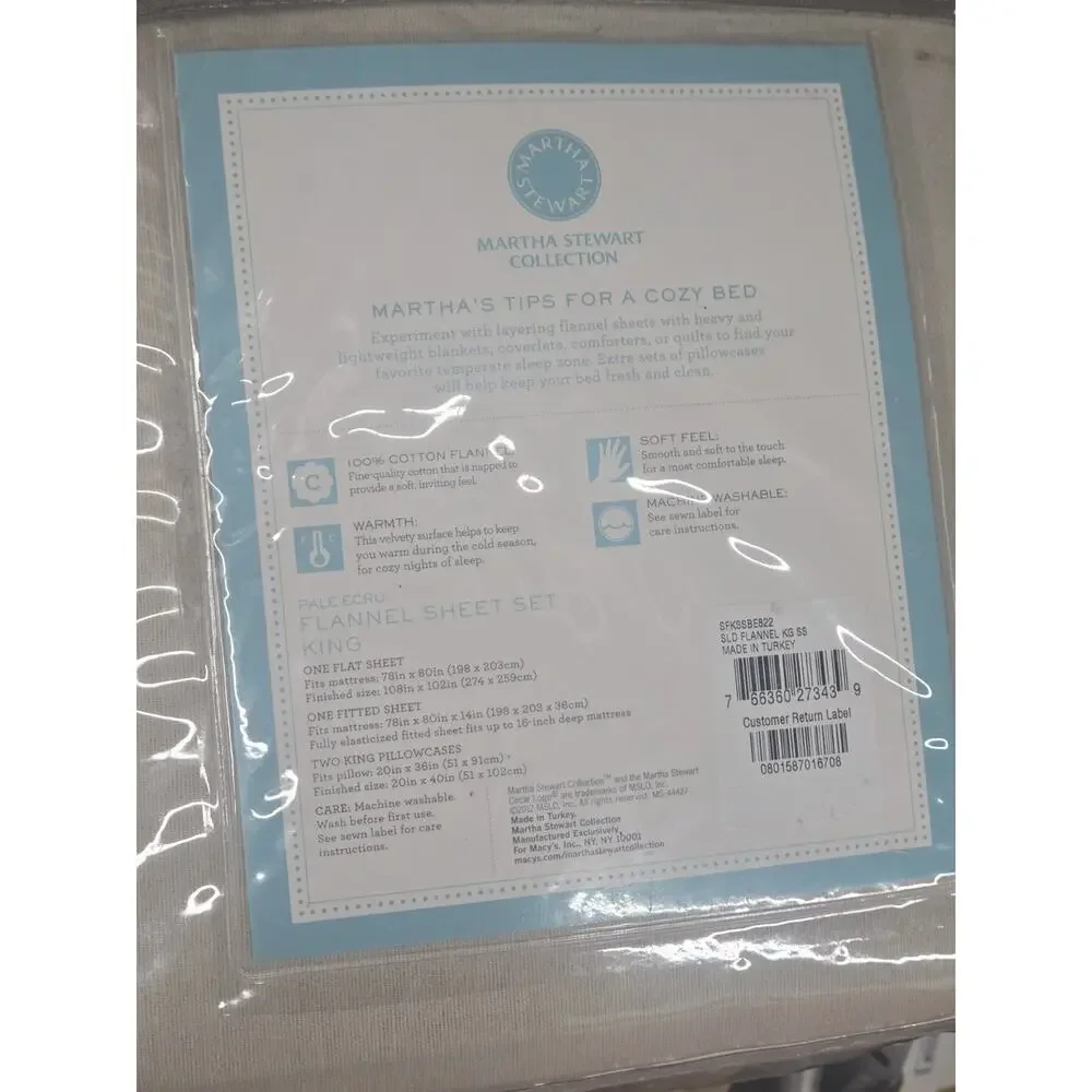 MARTHA STEWART $140 100% Cotton Flannel Sheet Set King Gray NEW